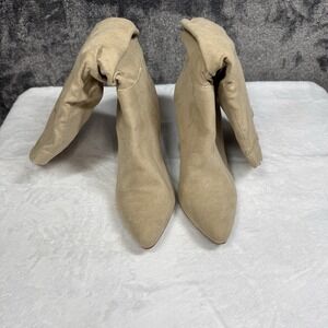 Women's Beige Knee High Riding Boots Heels Shoes Size 6.5 Medium